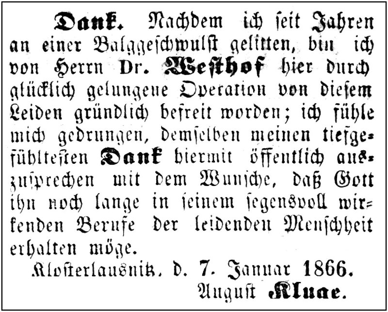 1866-01-07 Kl Dank Kluge an Dr Westhof